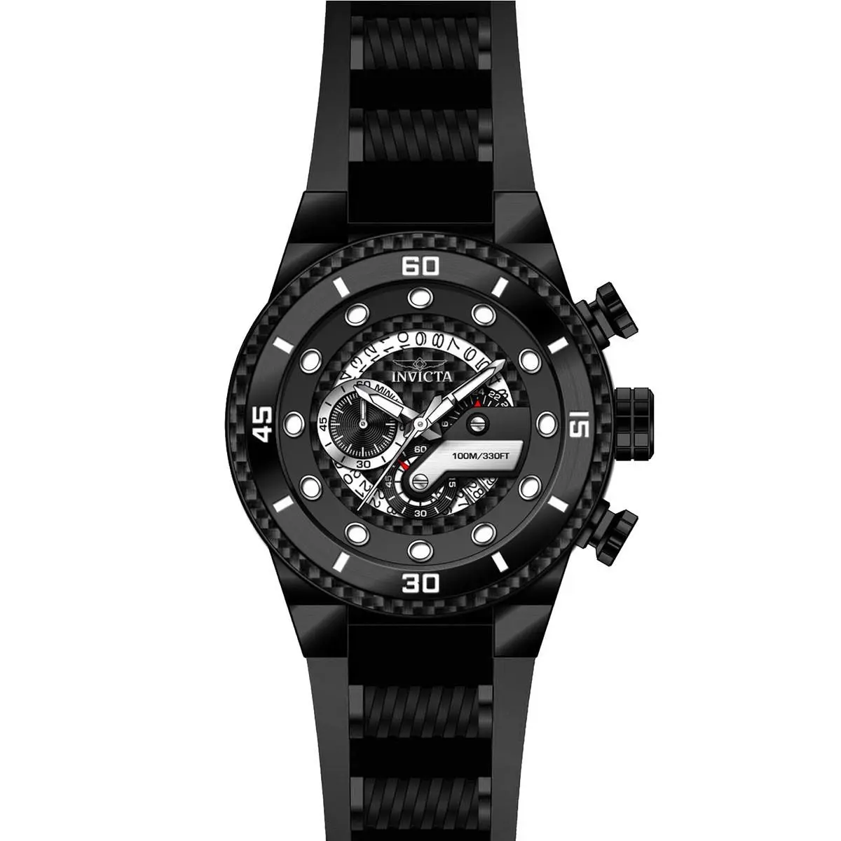Invicta Men`s S1 Rally Quartz Chronograph Watch Black Steel Silicone Band 24228 - Dial: Black, Band: Black