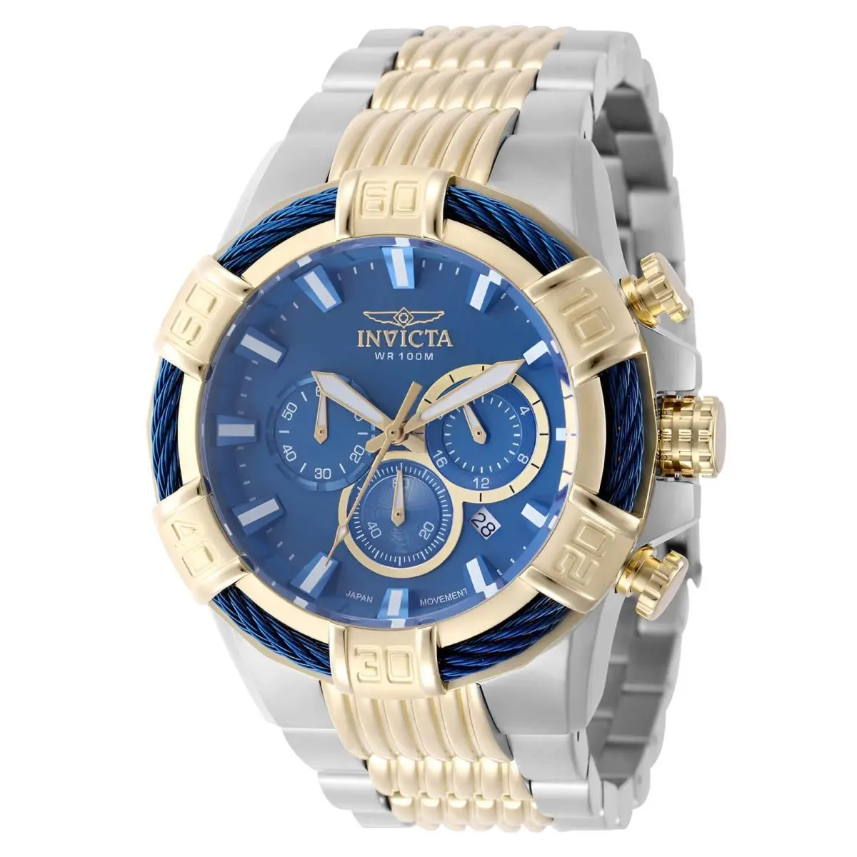 Invicta Men`s Watch Bolt Chronograph Quartz Blue Dial Two Tone Bracelet 49903 - Dial: Blue, Band: Silver, Yellow
