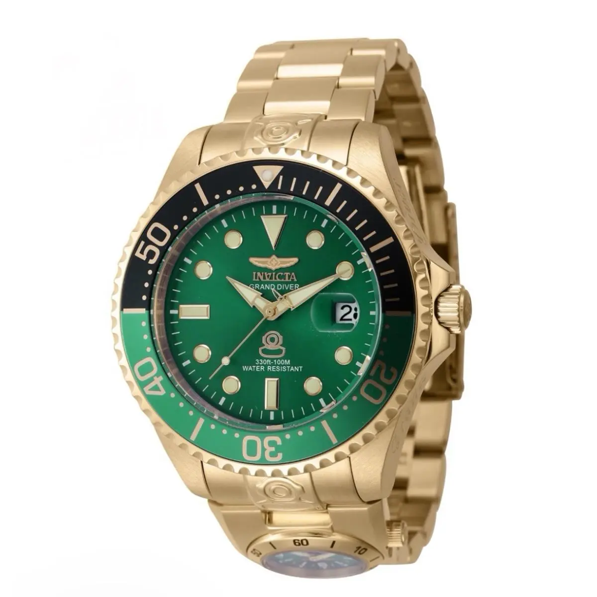 Invicta Grand Diver Emerald Royale – 47mm Men`s Automatic Dual Time Watch 45818 - Dial: Gold, Green, Yellow, Band: Gold, Yellow, Bezel: Black, Gold, Green, Yellow
