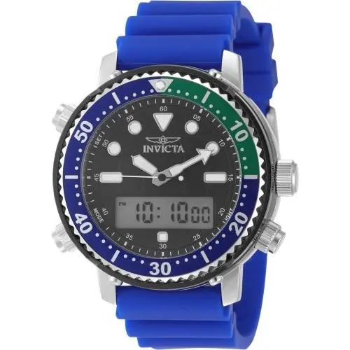 Invicta Mens 46.5mm Pro Diver Digital Quartz Black Dial Green Blue Silver Watch