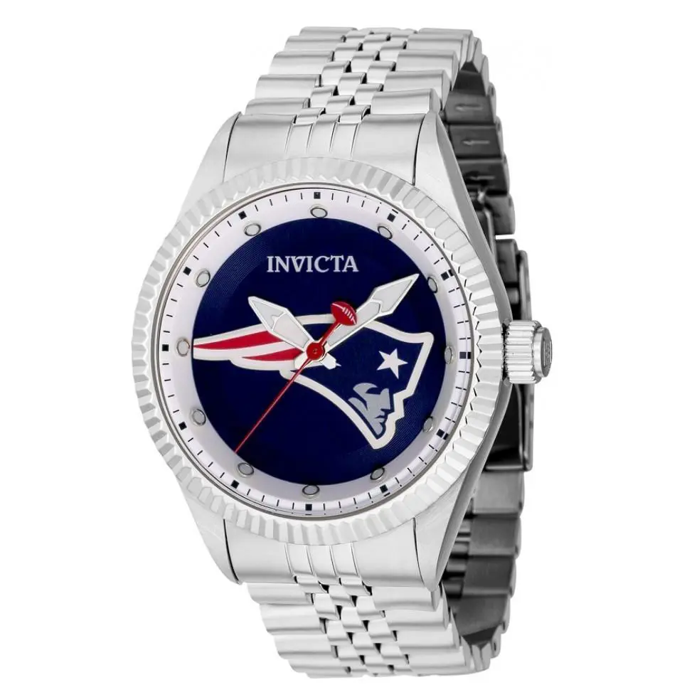 Invicta Nfl England Patriots Men`s 43mm Silver Stainless Quartz Watch 42410 - Dial: Blue, Gray, Multicolor, Red, White, Band: Silver, Bezel: Silver