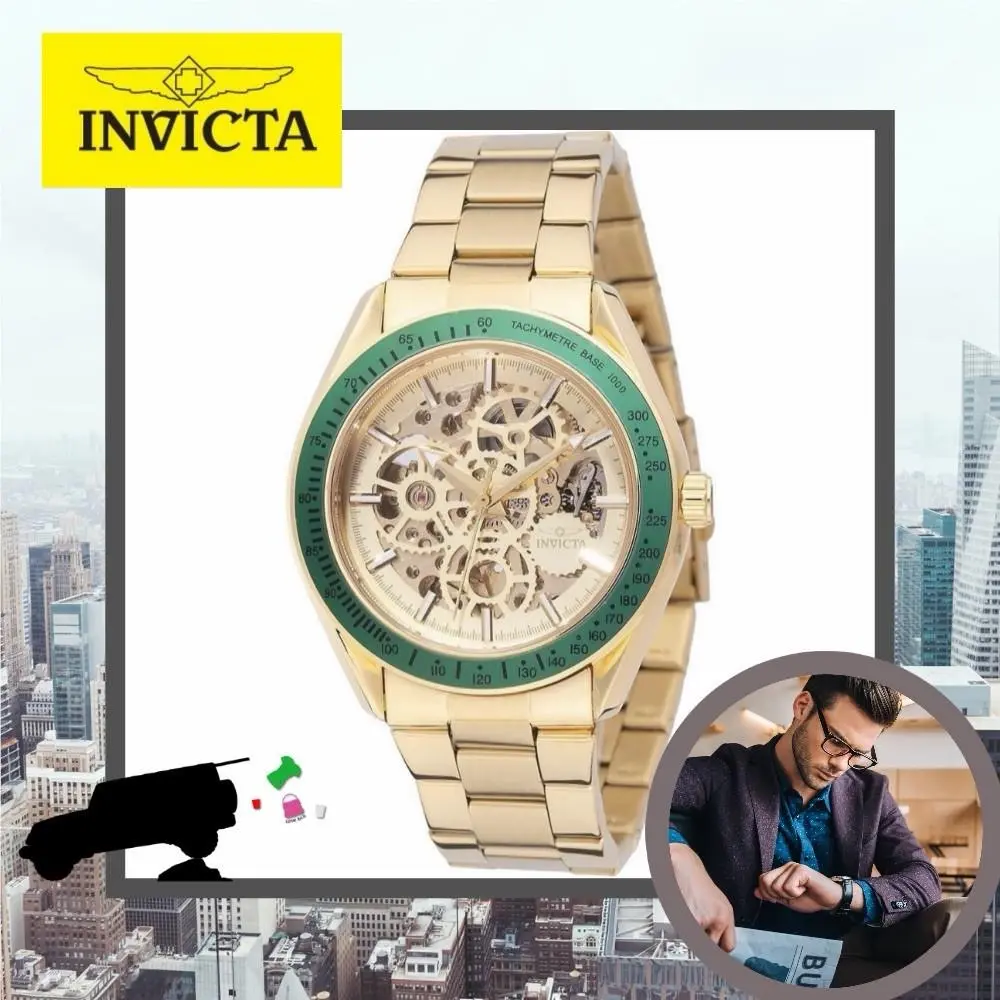 Objet D Art Excelsior Mens Automatic Watch 43mm Gold Skeleton 69453 by Invicta