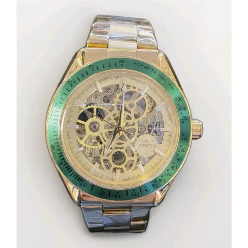 Invicta Objet D Art Automatic Gold Men`s Watch Skeleton Dial 43mm Green 69453
