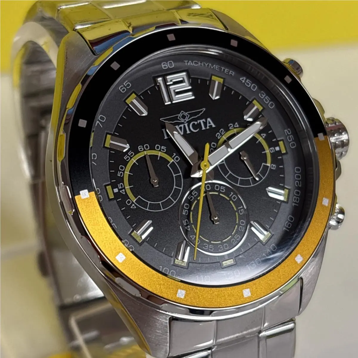 Invicta Speedway Gearshift Chrono Men`s Watch 44mm Steel with Black Yellow