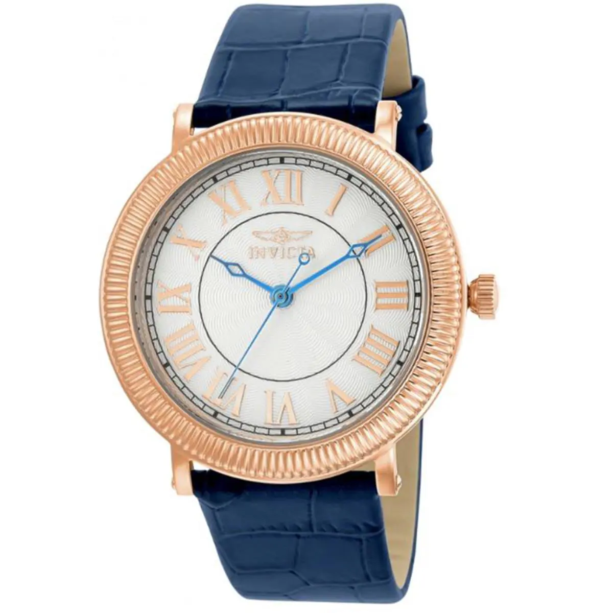 Invicta Signature Silver Dial Black Leather Mens Watch 7515 and Watch Set - Dial: White, Band: Blue, Bezel: Rose Gold