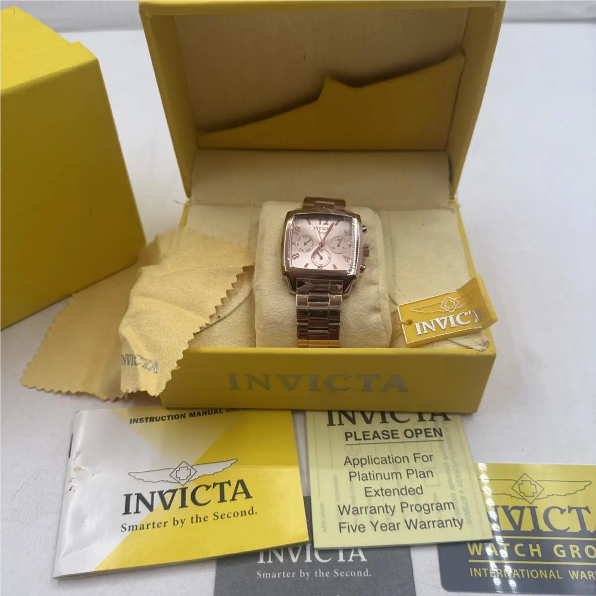 Invicta Women`s Angel Square Rosetone Watch 12102 Rose Gold Plated Read