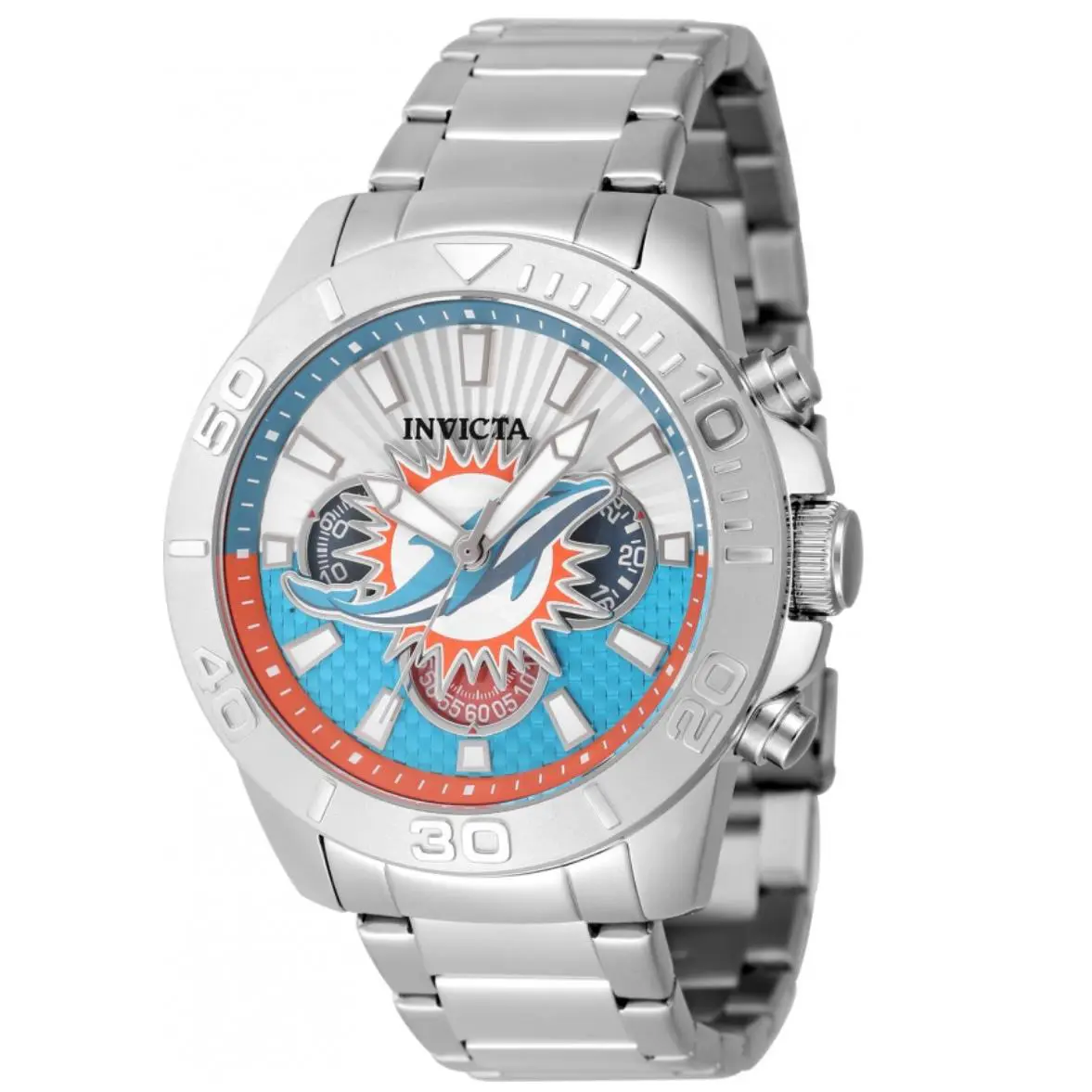 Invicta Nfl Miami Dolphins Men`s 45mm Quartz Chronograph Watch 47936