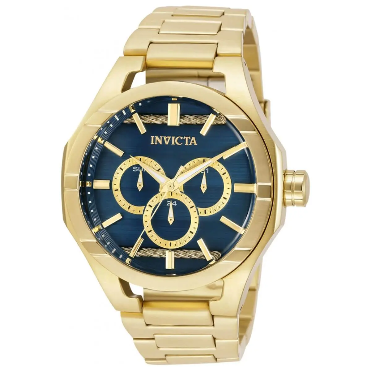 Invicta Men`s Watch Bolt Quartz Blue and Gold Tone Dial Steel Bracelet 31830 - Dial: Gold, Blue, Band: Yellow