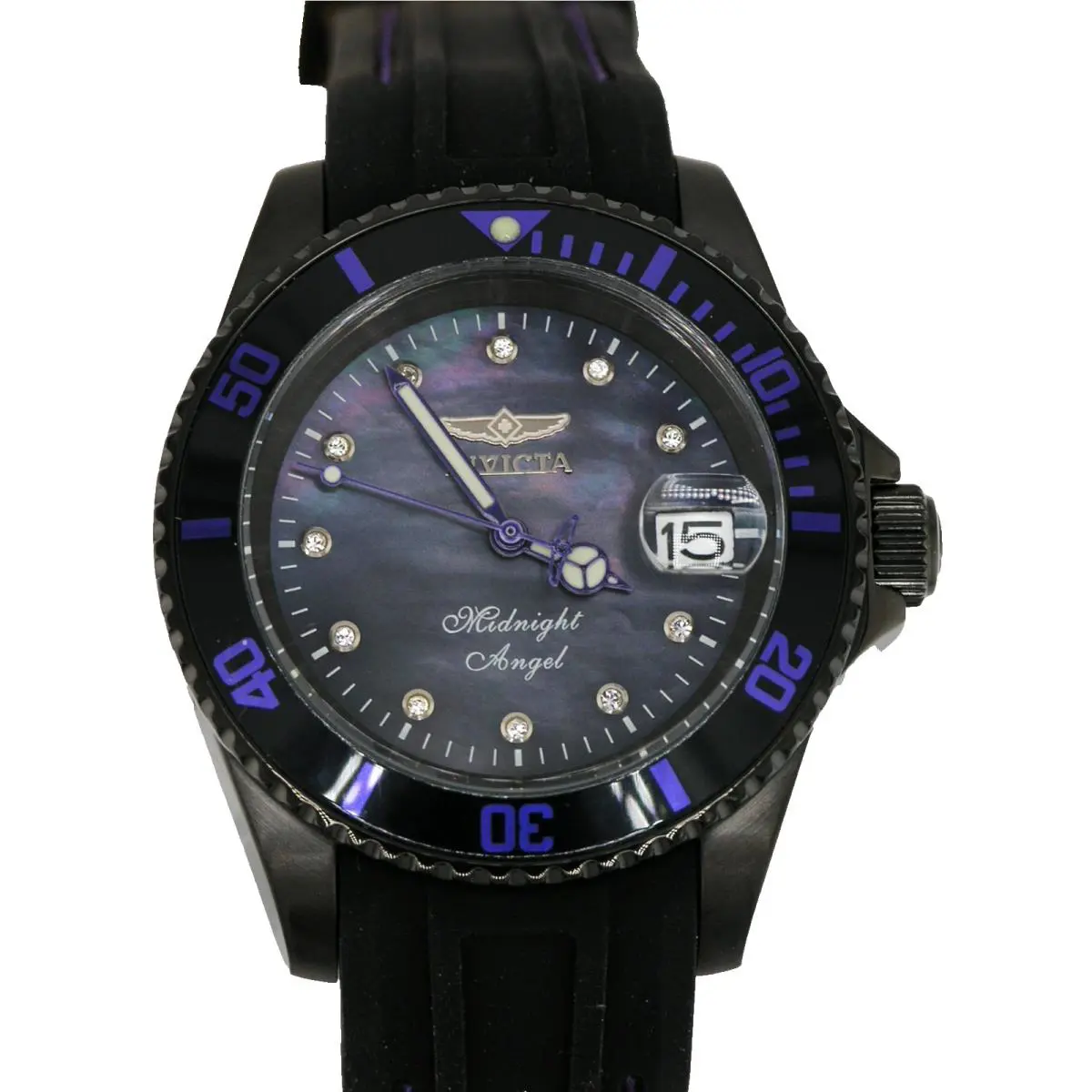 Invicta Womens Watch Angel Quartz Crystal Black Dial RG Stainless Steel Bracelet