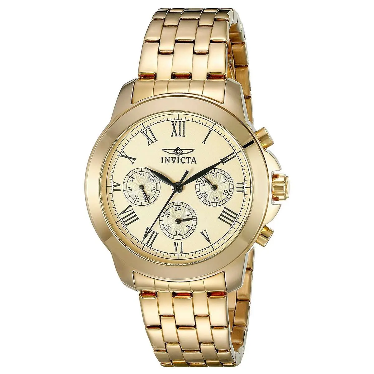 Invicta Women`s Watch Specialty Date Gold Tone Dial Plated Steel Bracelet 21654