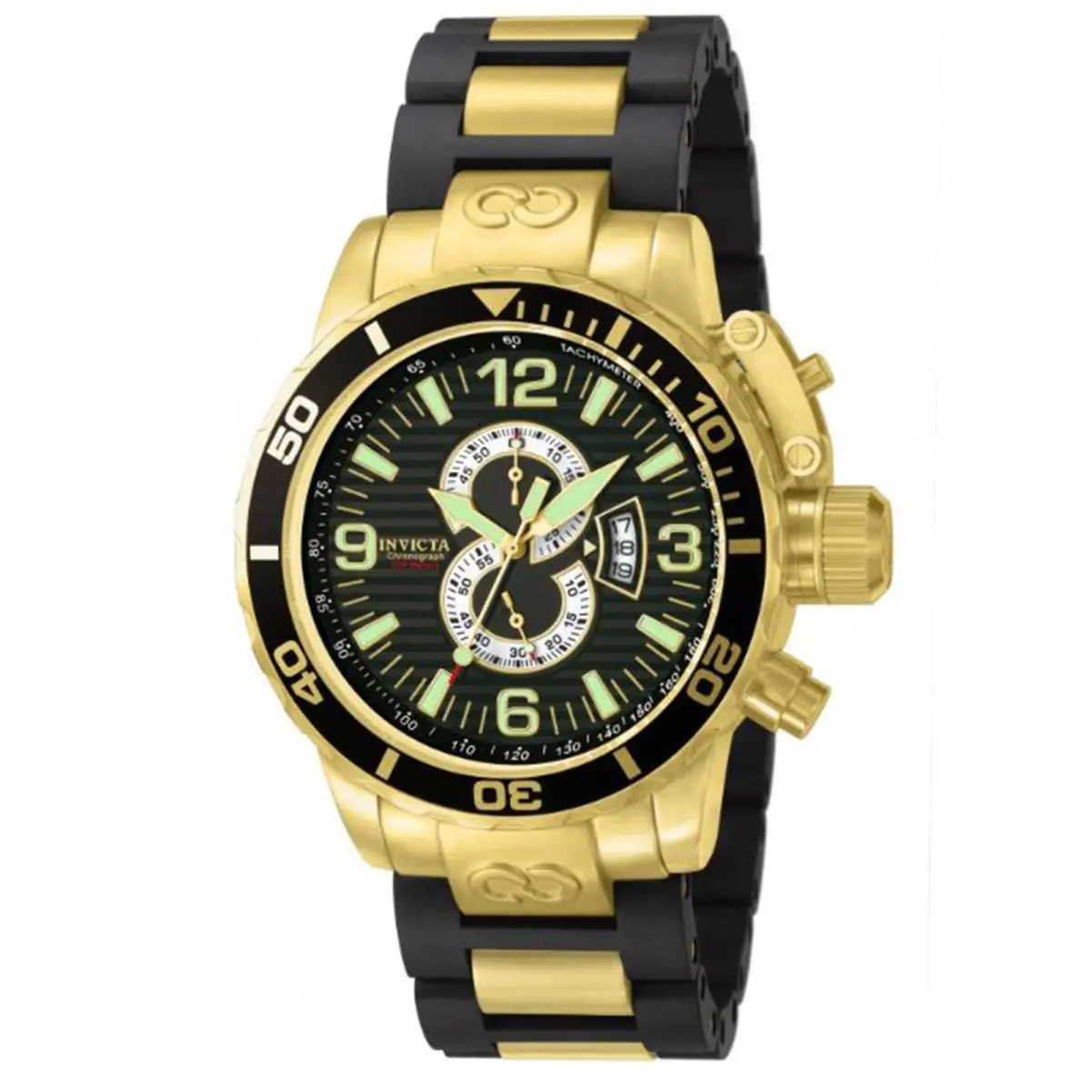 Invicta Men`s 4900 Corduba Diver Chronograph Watch - Dial: Black, Band: Black, Gold, Bezel: Black