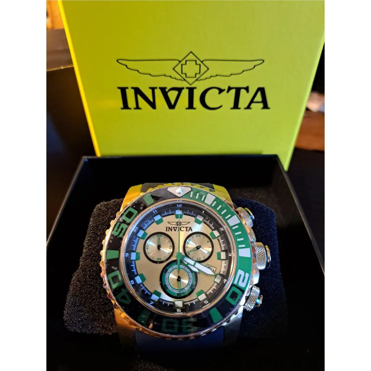 Invicta Sea Hunter Men`s Watch 48987 52mm Gold Face Black Silicone Band