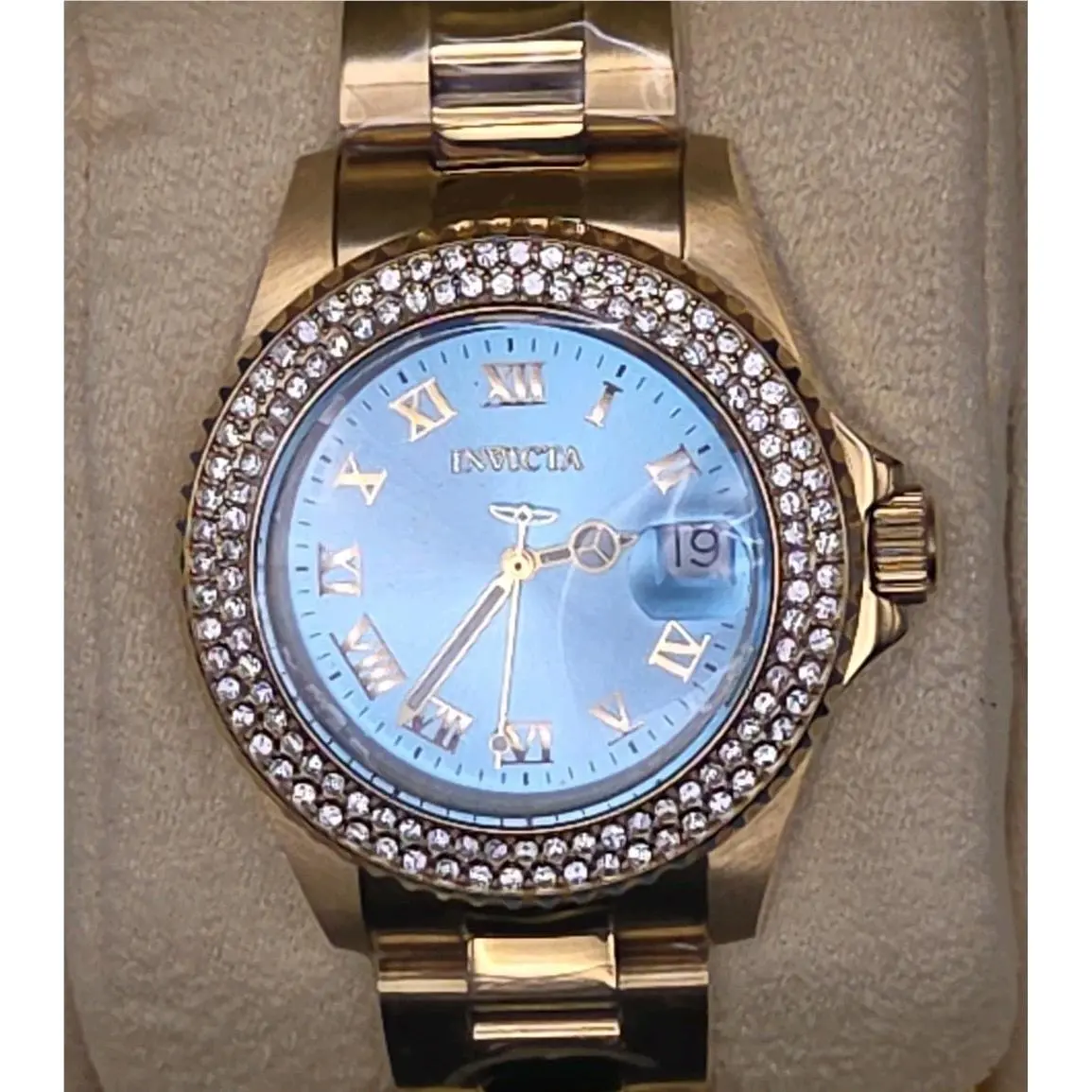 Invicta Angel 40mm Cubic Ziconia 19875 Gold Tone Watch Batter
