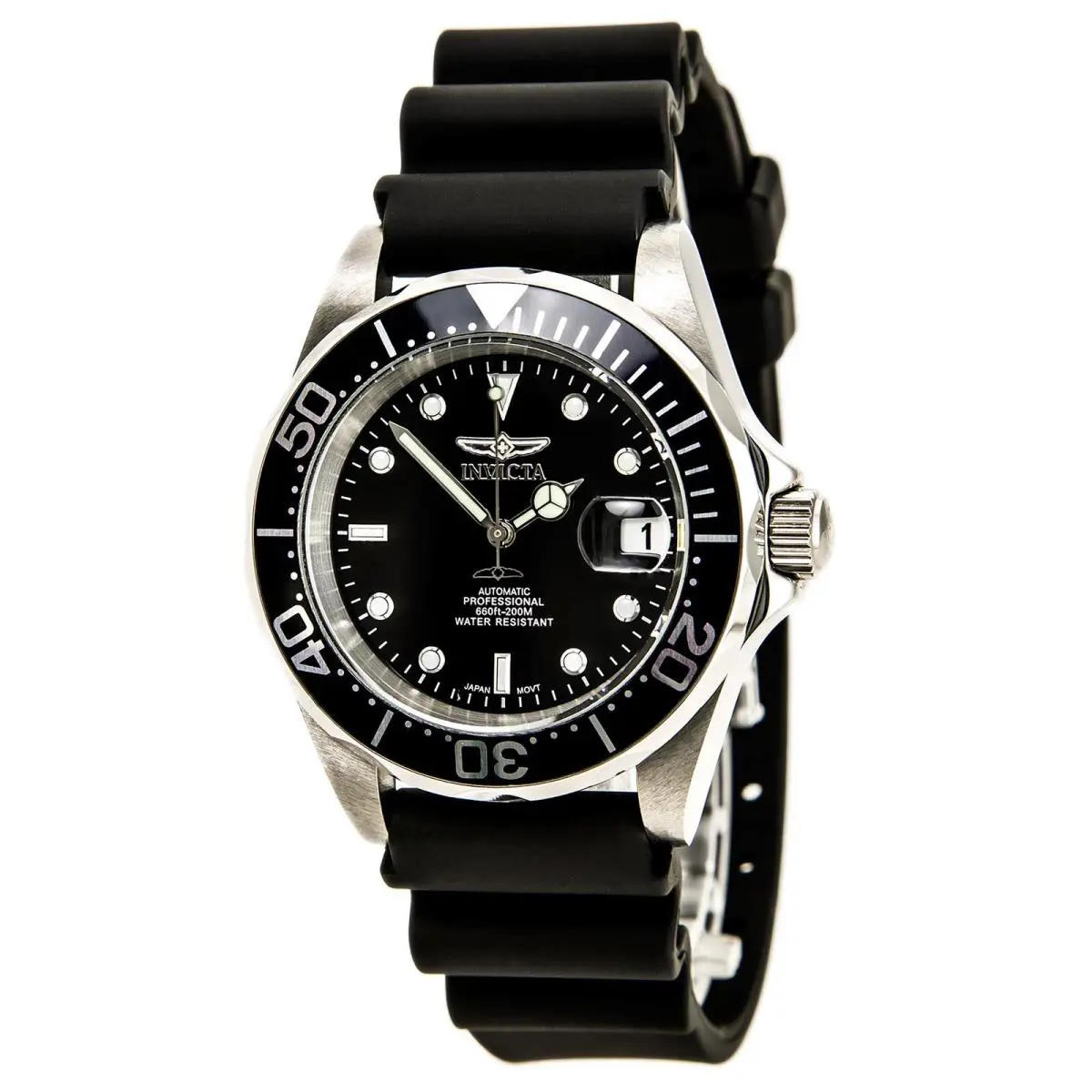 Invicta Men`s Watch Pro Diver Stainless Steel Case Automatic Black Dial 9110