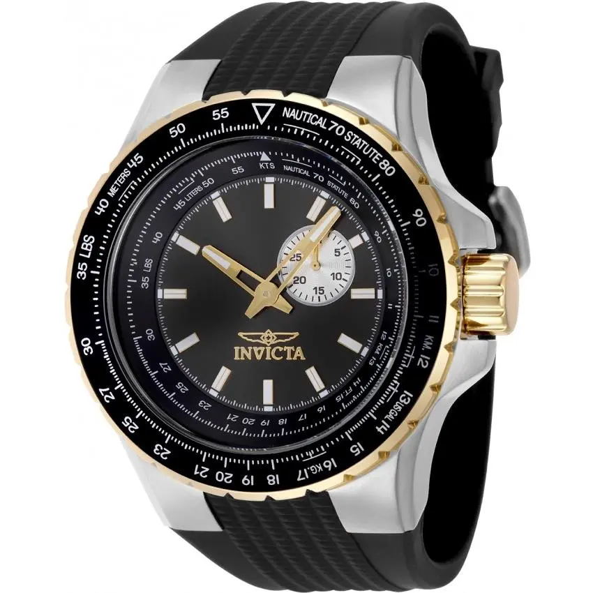 Invicta Aviator Quartz Gunmetal Dial Men`s Watch 49718 - Dial: Gunmetal, Band: Black, Bezel: Silver-tone and Gold