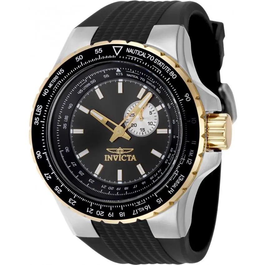 Invicta Aviator Quartz Gunmetal Dial Men`s Watch 49718 - Dial: Gunmetal, Band: Black, Bezel: Silver-tone and Gold