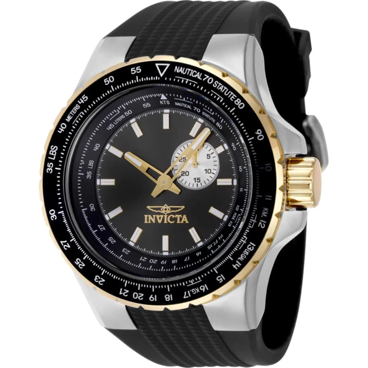 Invicta Mens Watch Aviator Quartz Gunmetal Dial Black Silicone Strap 49718 - Dial: Black, Band: Black