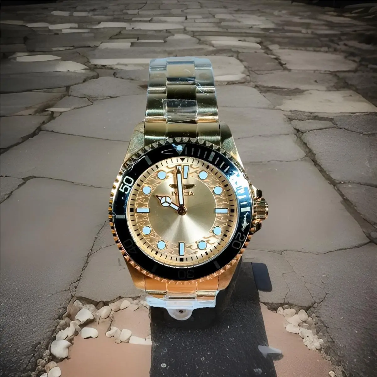Invicta Pro Diver 17900 Gold-tone Dial Stainless Watch with Black Bezel