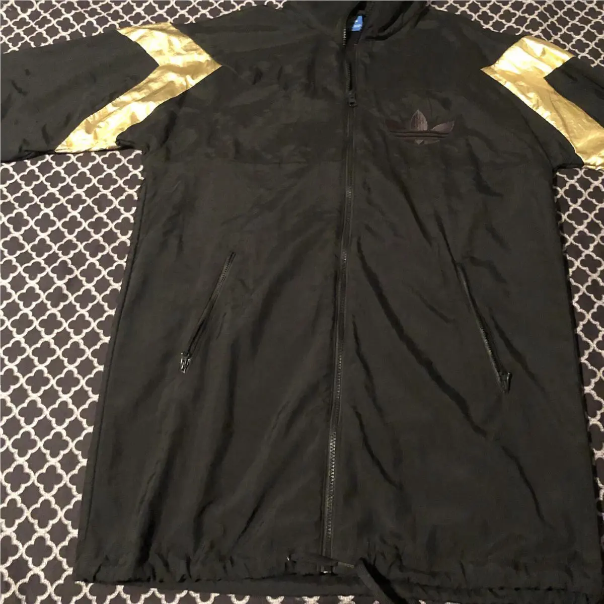 Adidas Originals Gold Panel Long Track Jacket Black Trefoil Logo Women Small B1