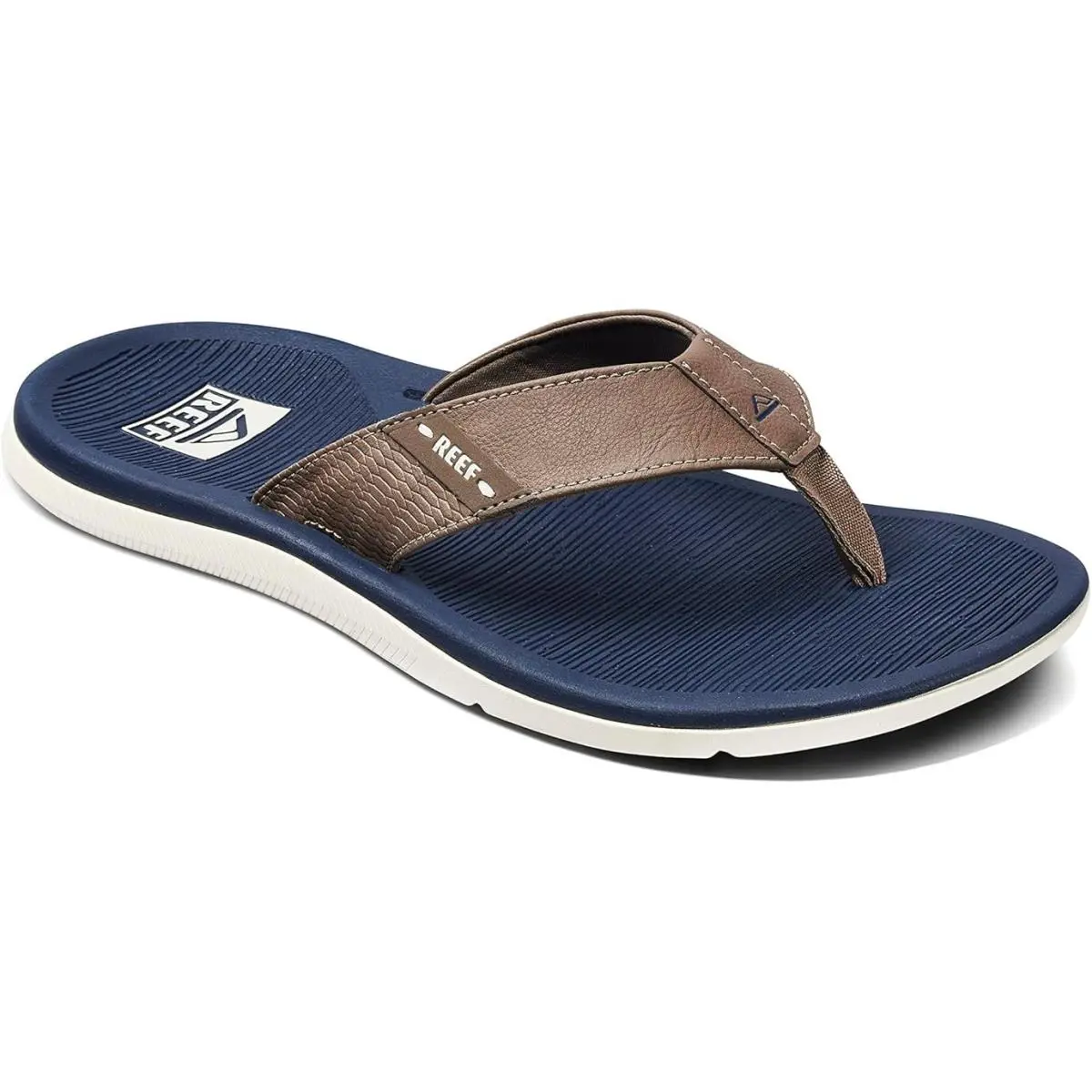 Reef Santa Ana CJ0381 Sandals Men`s Navy Leather Round Toe Flip Flop JAX389 - Blue