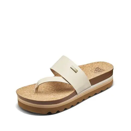 CJ5237 Reef Women`s Cushion Sol Hi Platform Sandals Tan Vintage Size 8