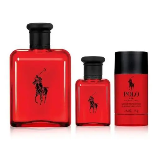 Ralph Lauren Polo Red For Men 3 PC Set: 4.2 oz Edt Spray + 1.36 Edt Spray + 2.6 oz Deo Stick