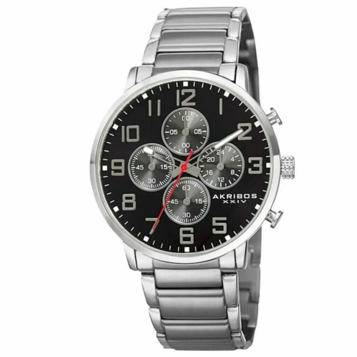Akribos Xxiv AK810SSB Mens Black Dial Chronograph SS Silver/black Dial Watch