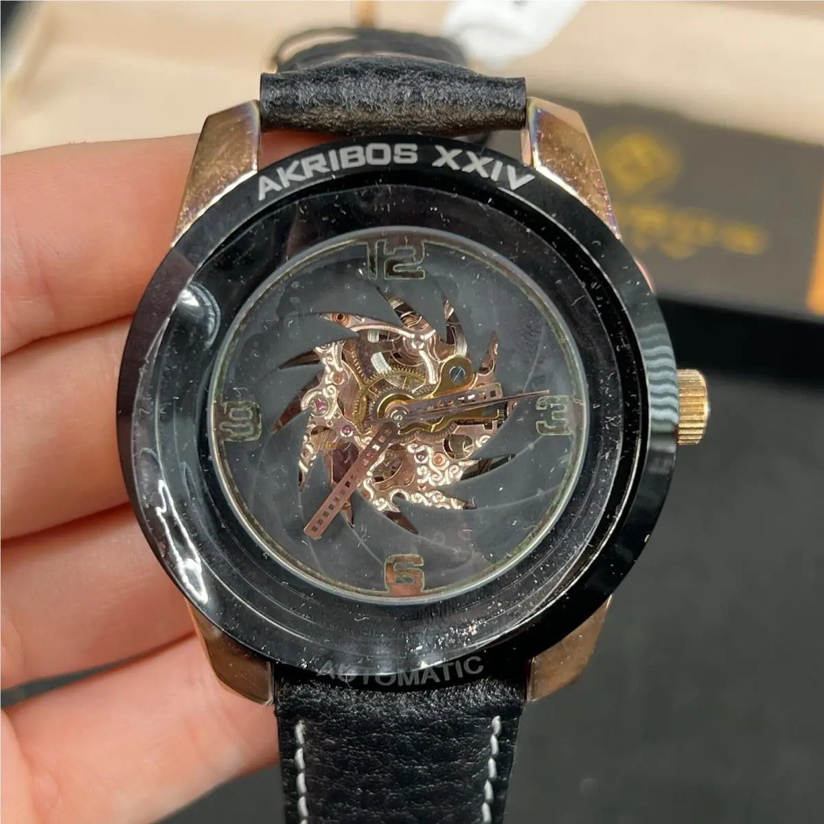 Akribos Xxiv Men s Automatic Black Stainless Steel Skeleton Watch AK448RG-A