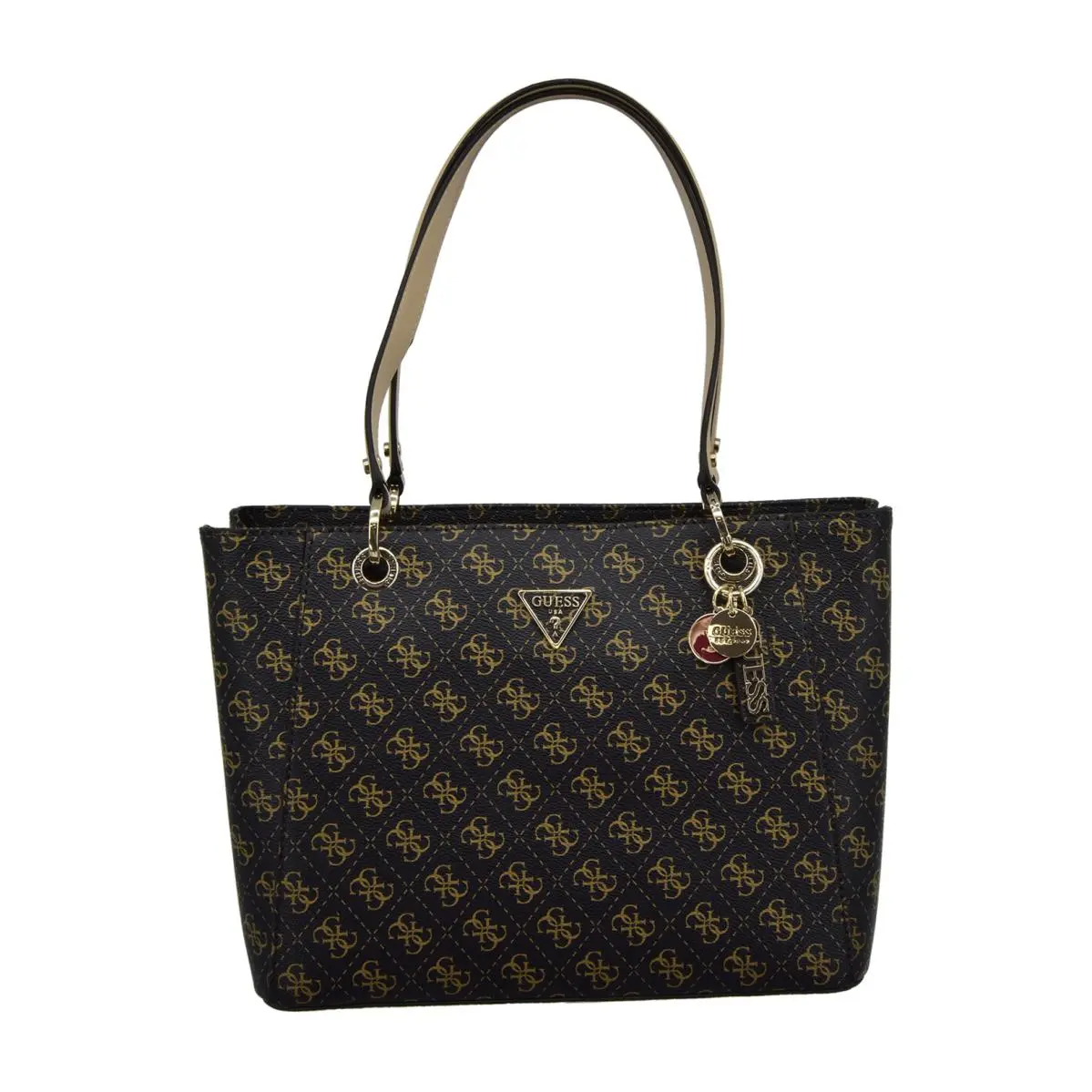 Women`s Noelle Mini Crossbody Flap Handbag Organizer Brown Logo-QB24 by Guess