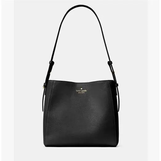 Black Pebbled Leather Juliette Medium Bucket Shoulder Bag KM546 by Kate Spade