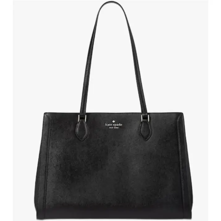 Kate Spade Madison Large Laptop Tote Shoulder Bag Purse Black Leather Gold Work