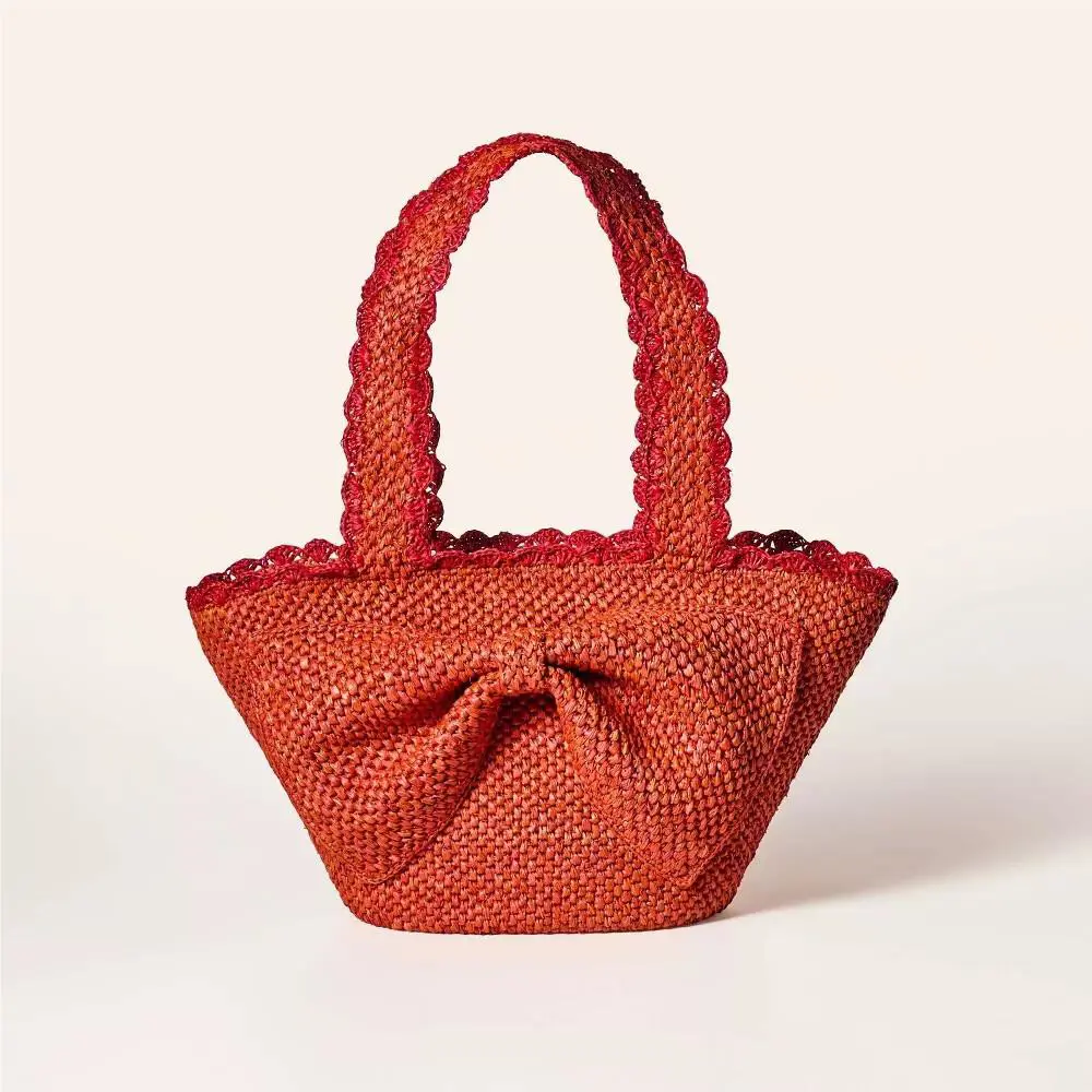 Kate Spade x Target Collab Raffia Bow Tote Bag Red - Straw Beach Bag