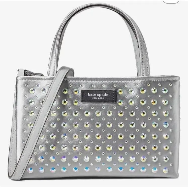 Kate Spade Sam Icon Crystal Embellished Mini Tote Platinum Grey