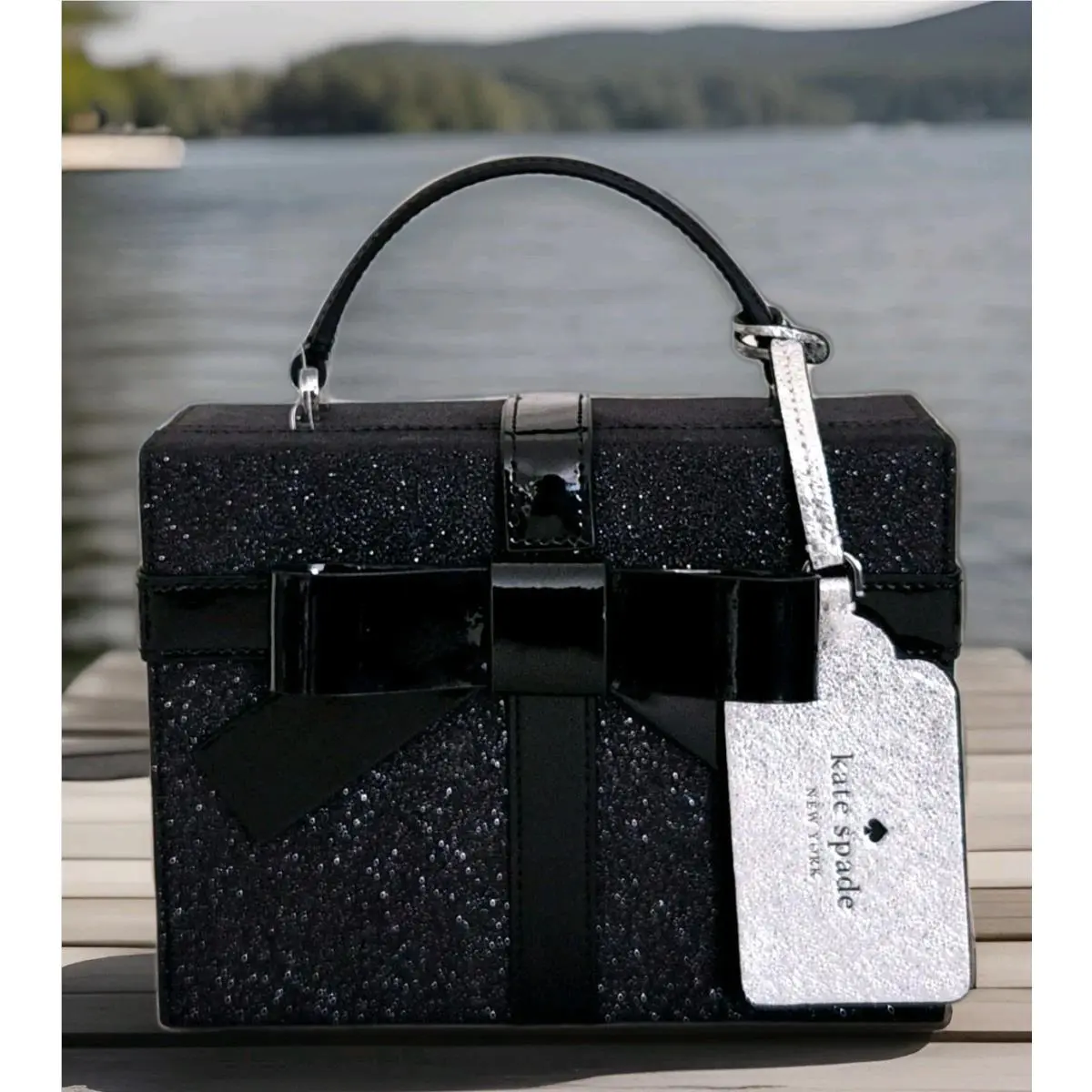 Kate Spade NY Wrapping Party Box Black Silver Crossbody Novelty Bag