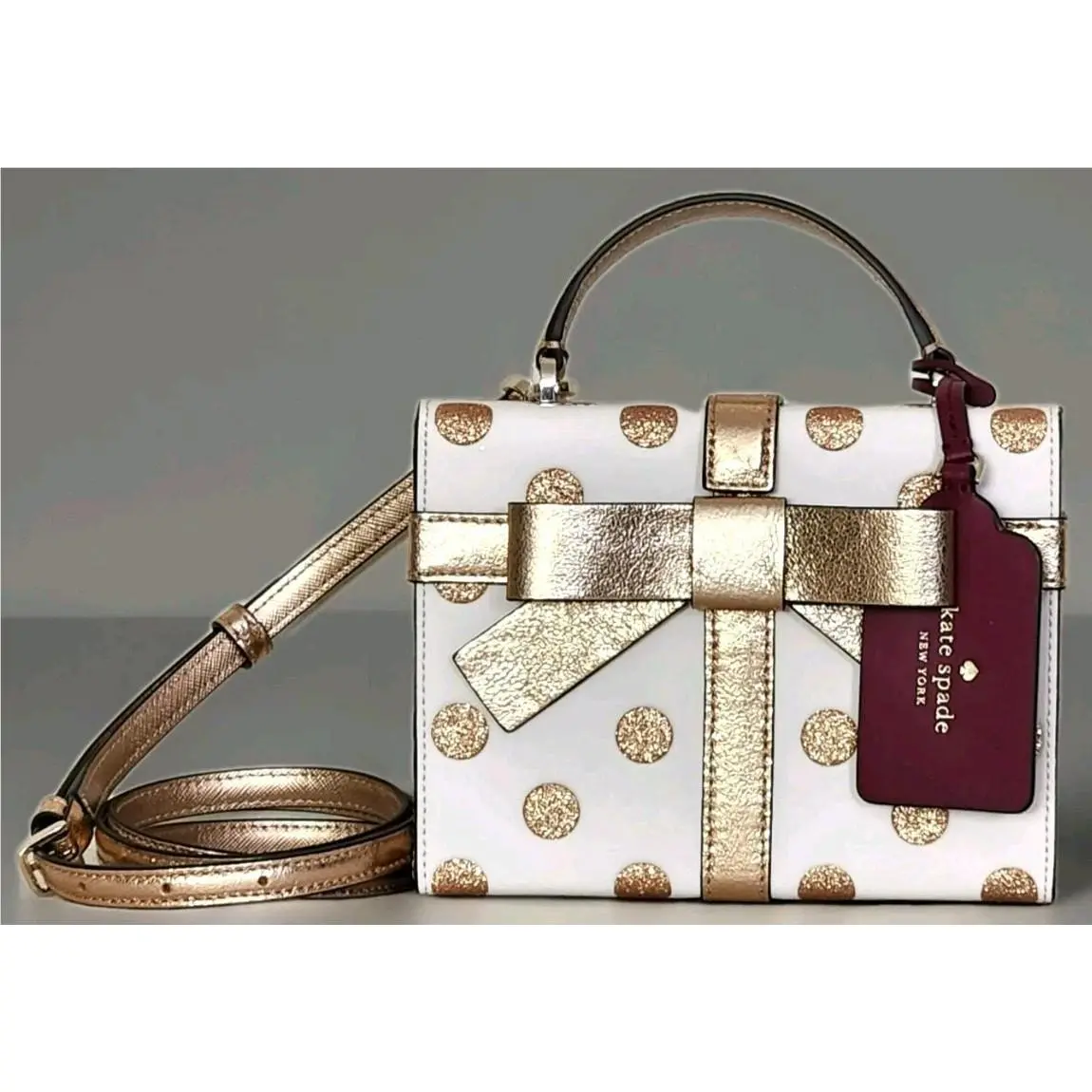 Kate Spade NY Wrapping Party Dot Box Parchment Gold X-body Novelty Bag