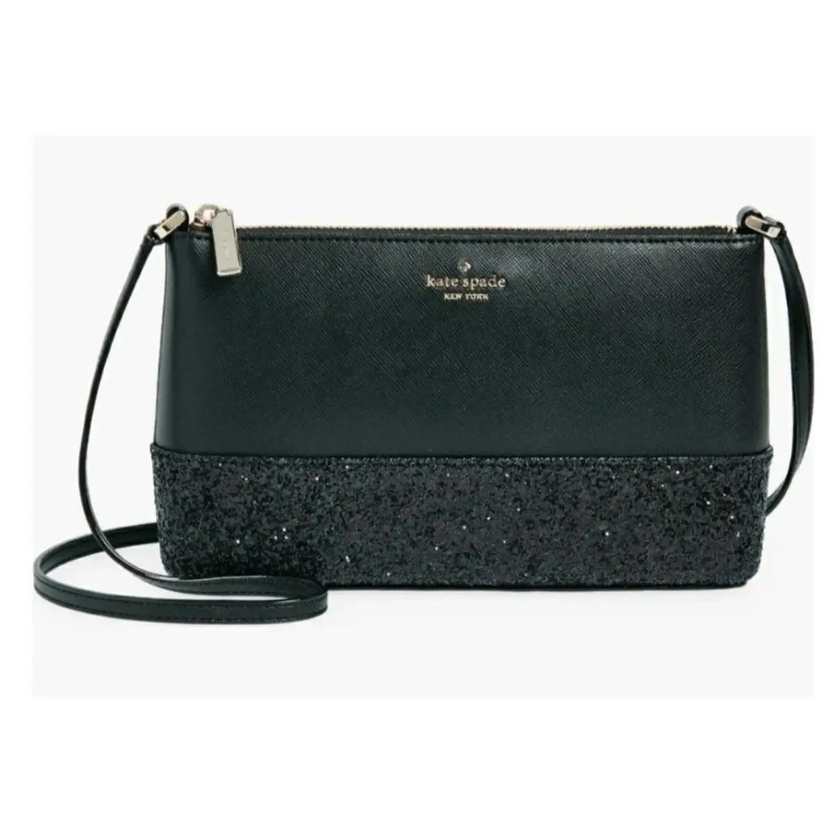 New Kate Spade Flash Glitter Fabric Mixed Mat Black Crossbody 279