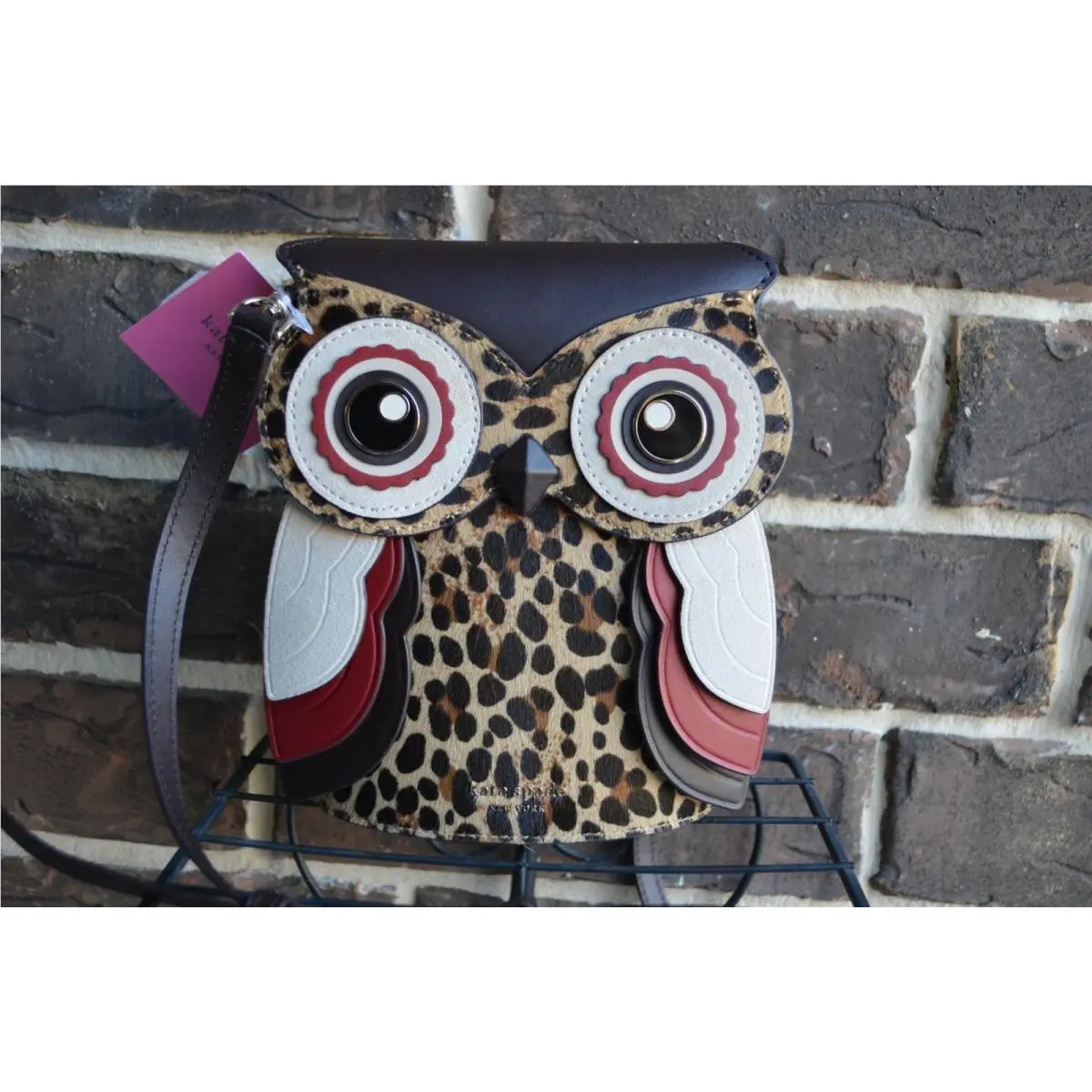Kate Spade Blinx 3D Owl Crossbody Leopard Brown Multi Leather
