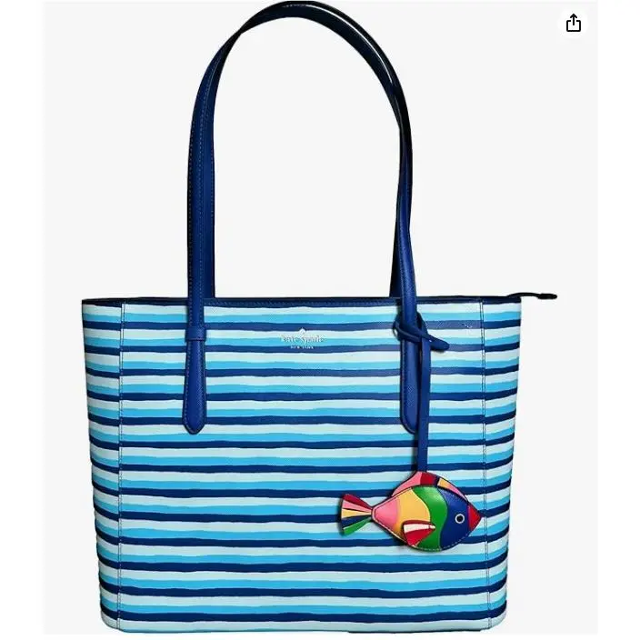 Kate Spade New York Schuyler Wave Stripe Medium Tote with Double Sided Fish Char