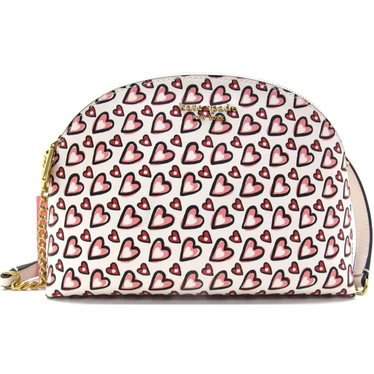 New Kate Spade Morgan Leather Double Zip Crossbody Valentines Heart Cream Multi