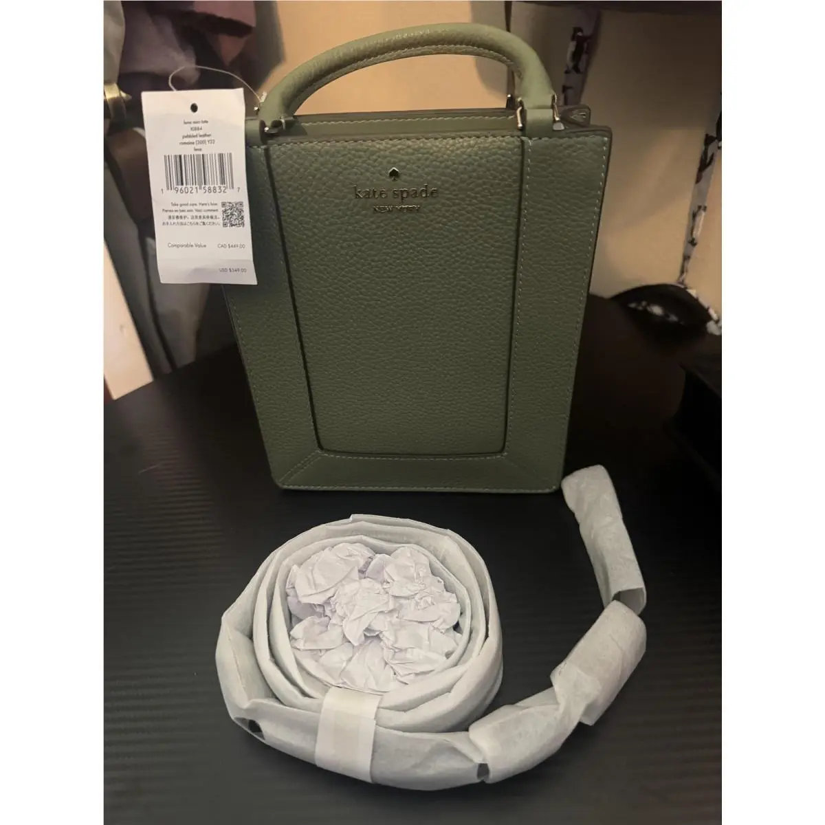 Kate Spade Lena Mini Tote Womens Green Pebbled Leather Handbag Romaine K1884