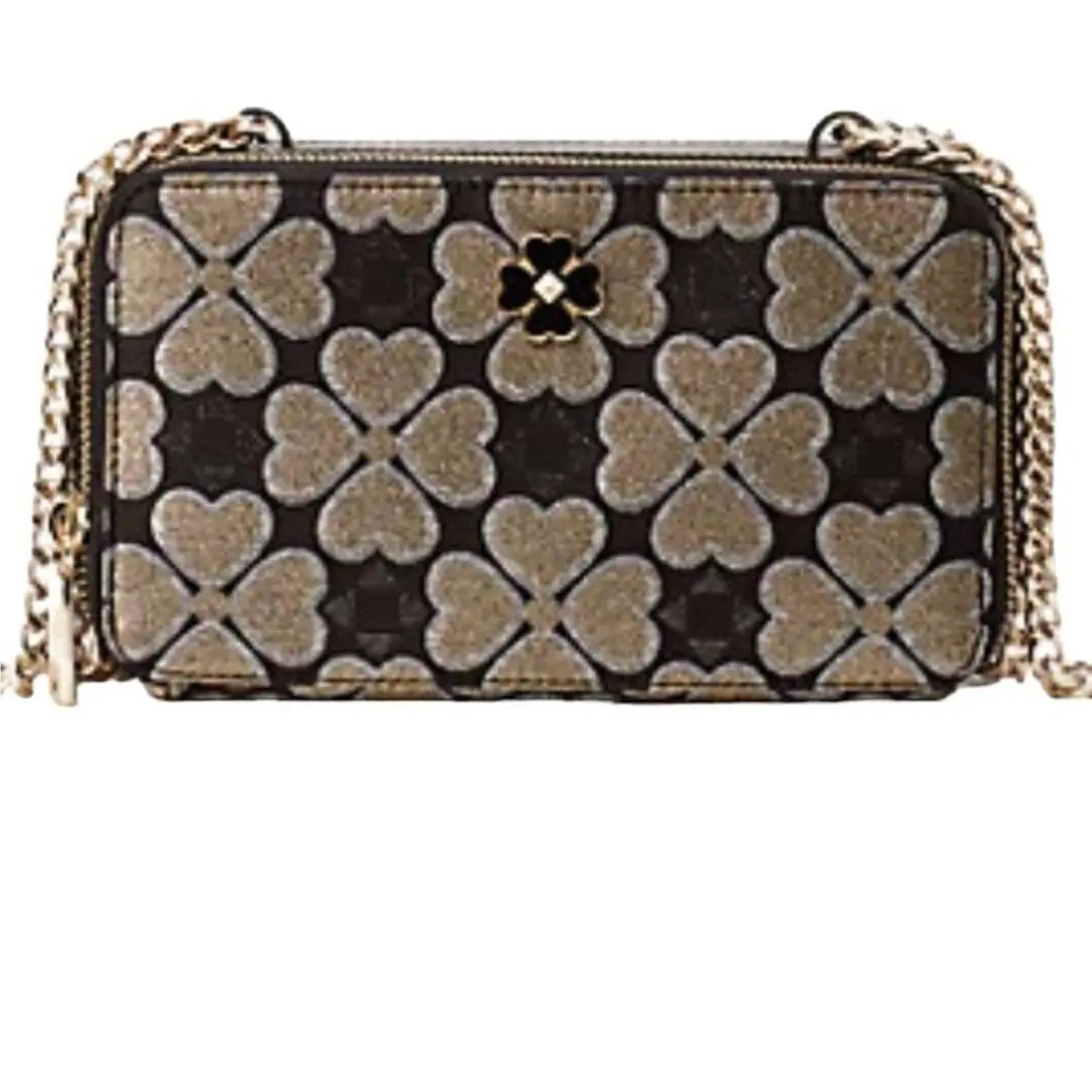 Kate Spade Odette Jacquard Chain Crossbody Bag Purse Double Zip Glitter Logo