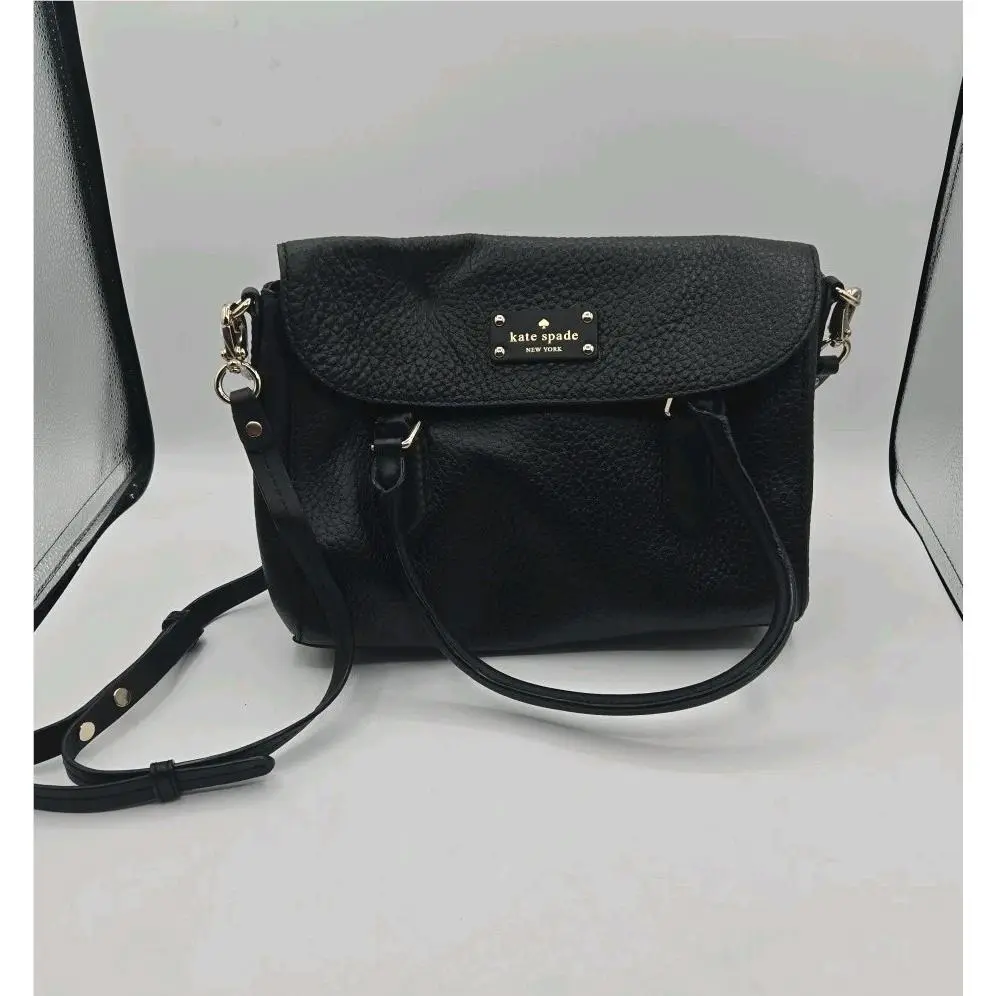 Kate Spade New York Grove Court Small Leslie Cross Body Tote Bag Black Leather