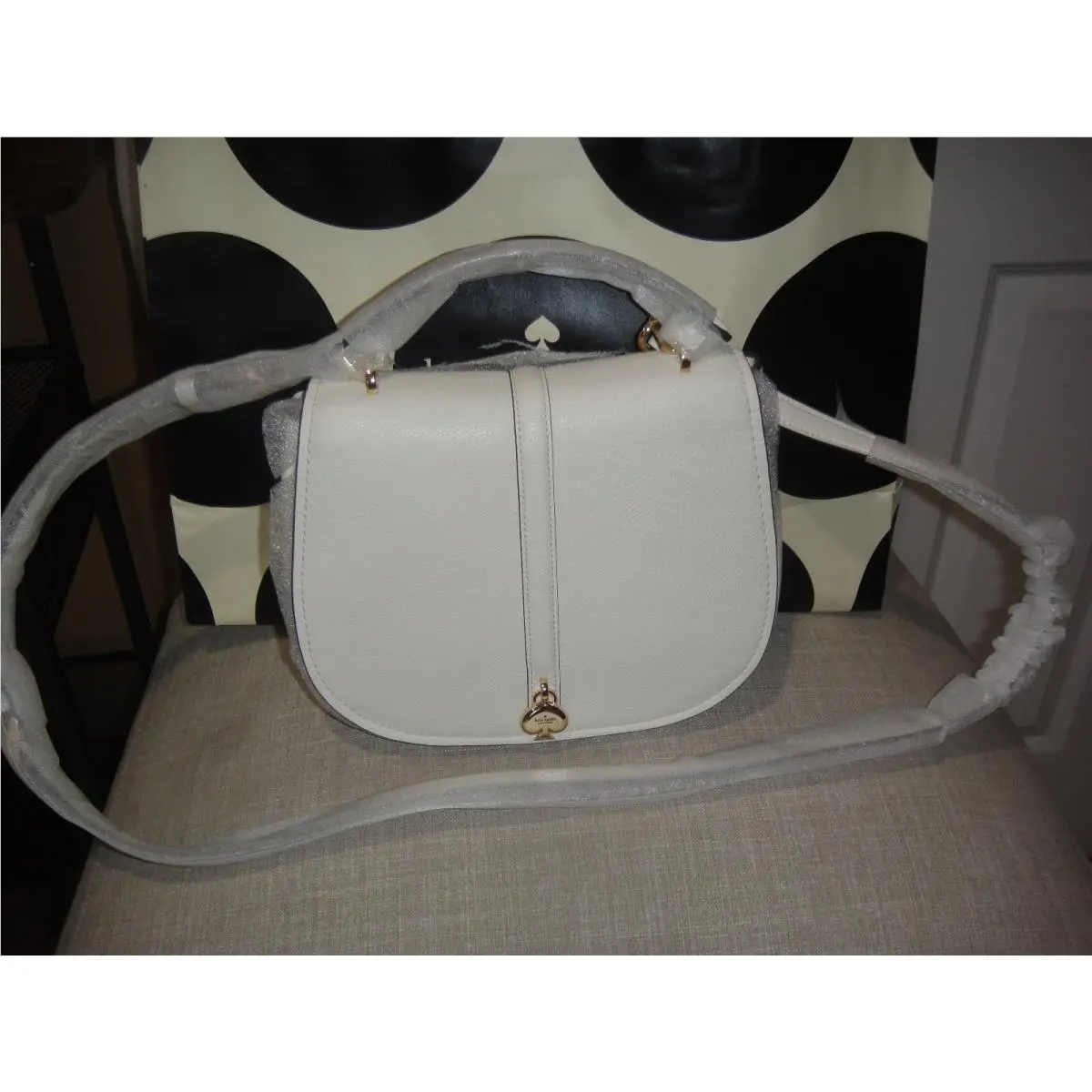 New Kate Spade Kayla Pebble Leather Saddle Bag In MERINGUE.$379.00.100%AUTHENTIC