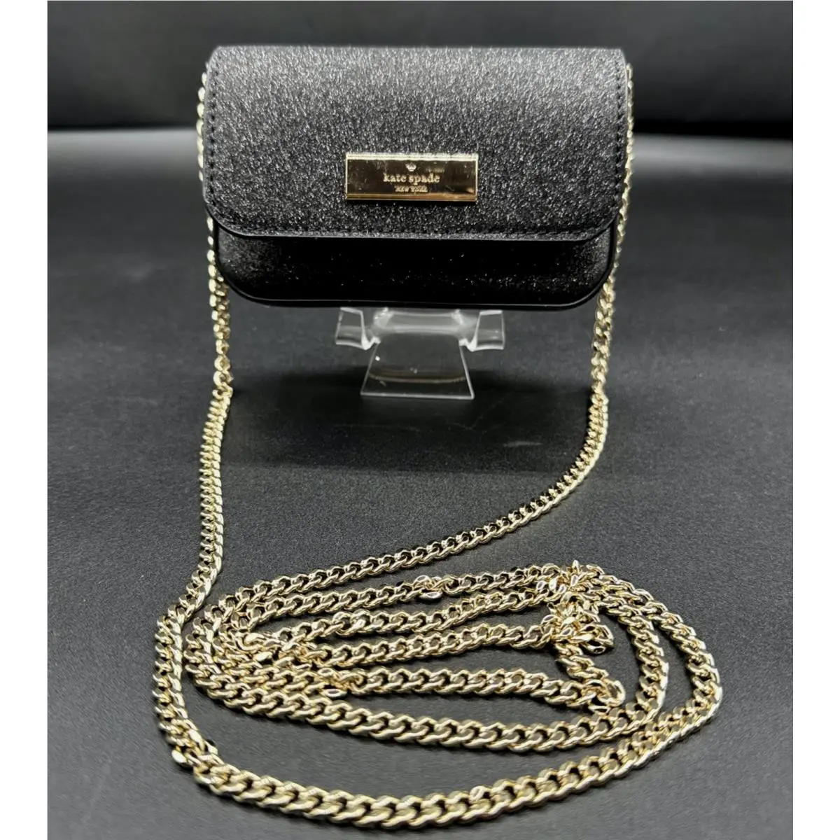Small Kenzie Card Case Crossbody Purse in Black Glitter New by Kate Spade