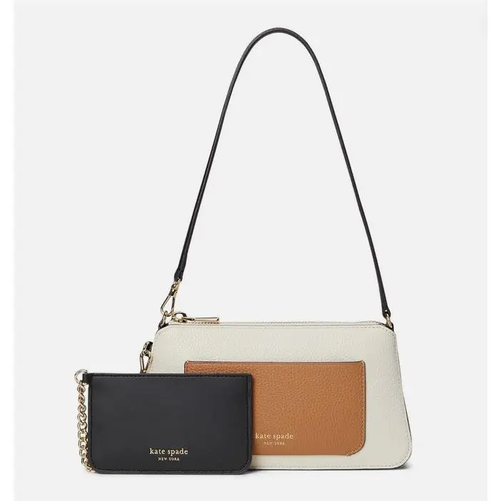 New Kate Spade Ava 2in1 Colorblock Leather Shoulder W/card Case Parchment Multi