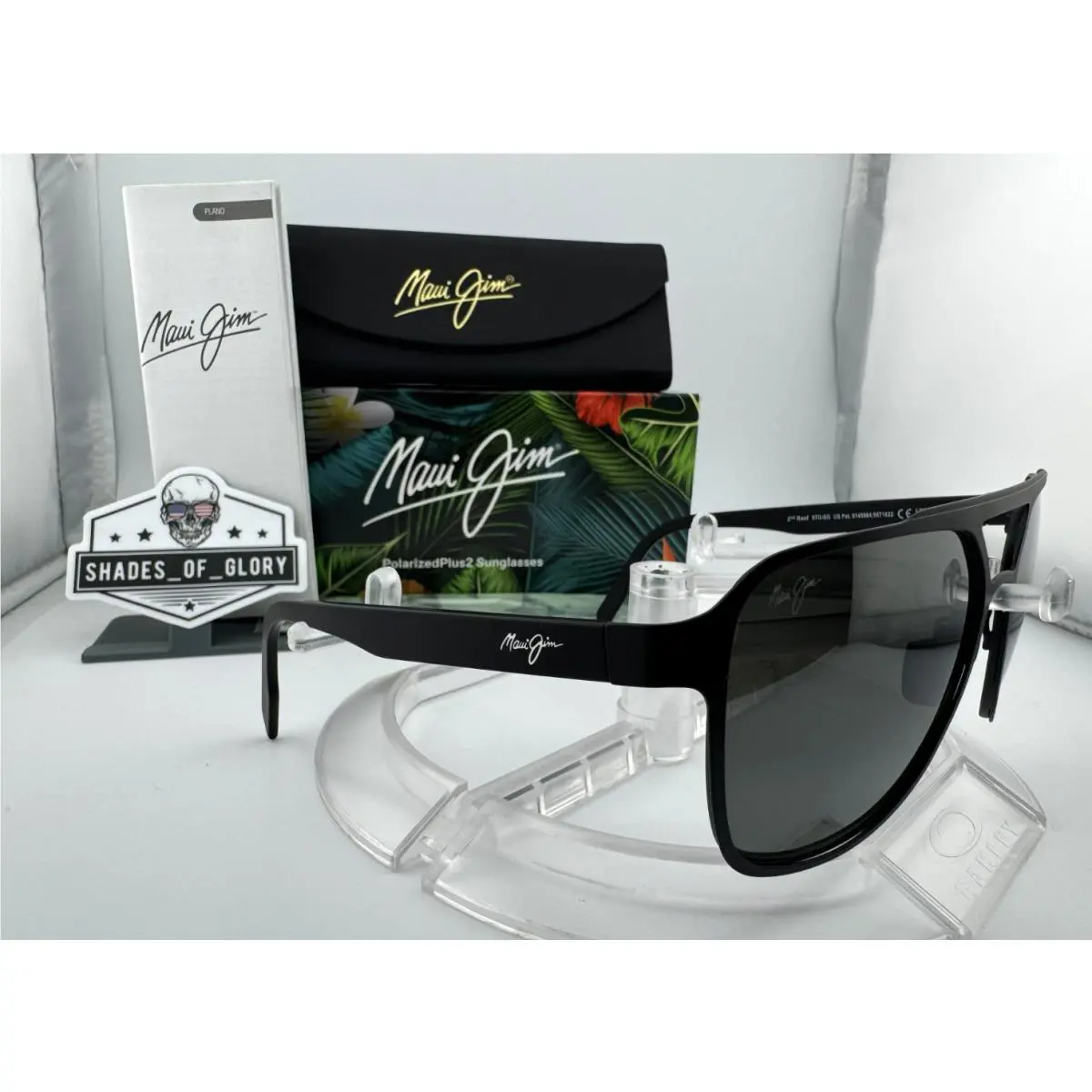 Maui Jim 2ND Reef MJ 607-02 Satin Black Neutral Grey Polarized Aviator Sunglasse