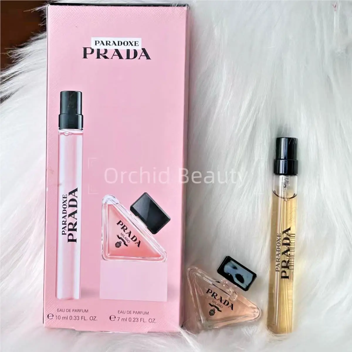 Prada Paradox Edp Perfume Travel Set Spray 0.33 oz + Splash 0.23 oz Box