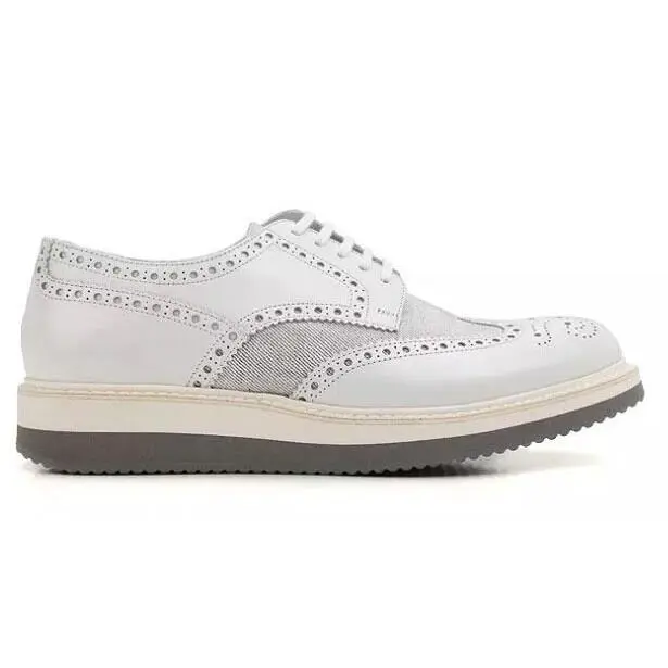 Prada Mens White Lace Up Wingtip Oxfords Z3660 Size 8.5 UK