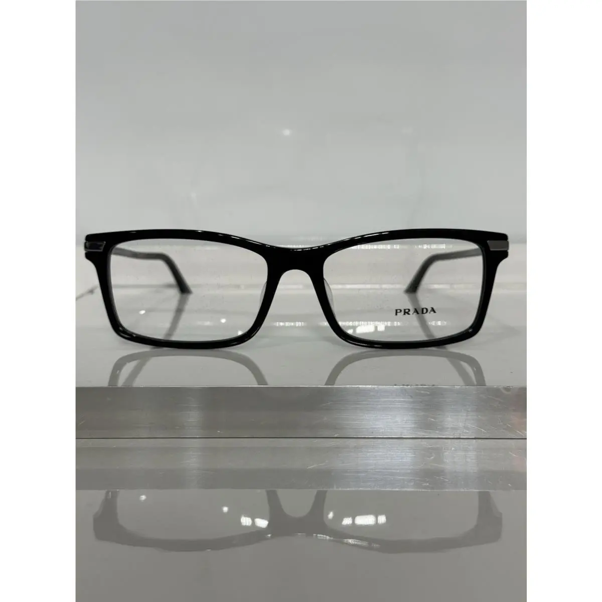 Prada Vpr03YF 1AB-1O1 Black Rectangle Acetate Unisex Eyeglasses 56mm