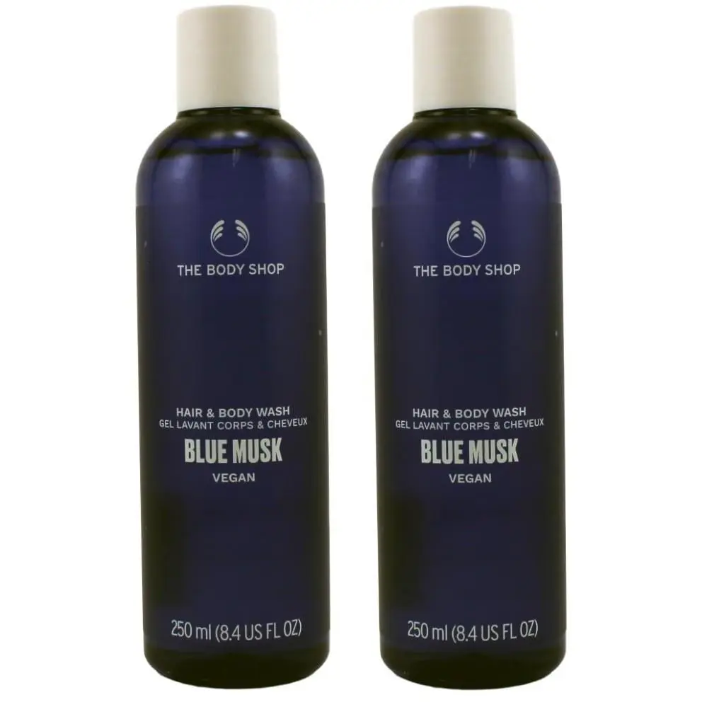2 The Body Shop Blue Musk Hair Body Wash Vegan 8.4 fl oz Lot Of 2